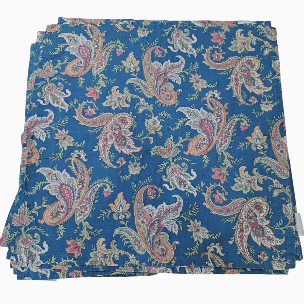 8 Williams Sonoma cloth Napkins Blue Paisley Floral 100% Cotton Made India 20"